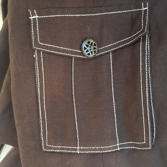 10 SCOTT TAYLOR LINED DARK BROWN BOLD WHITE STITCH BELTED UTILITY JACKET - Picture 15 of 16
